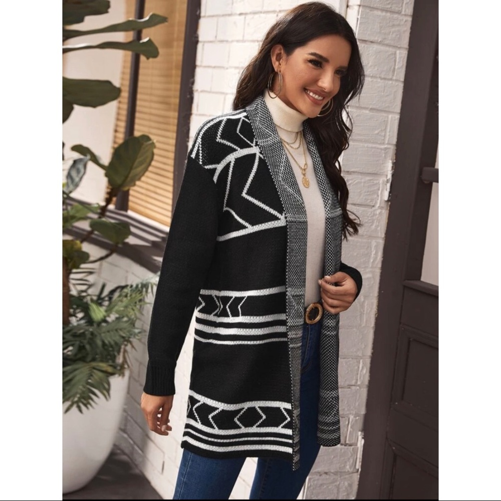Open front striped & geometric cardigan